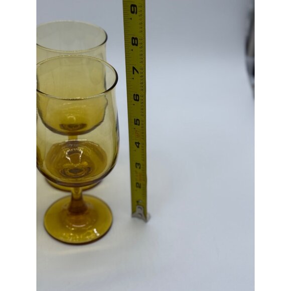 Set of 4 Vintage Sirrus Gold/Amber Libbey Wine/ Goblet Glasses - Picture 4 of 6